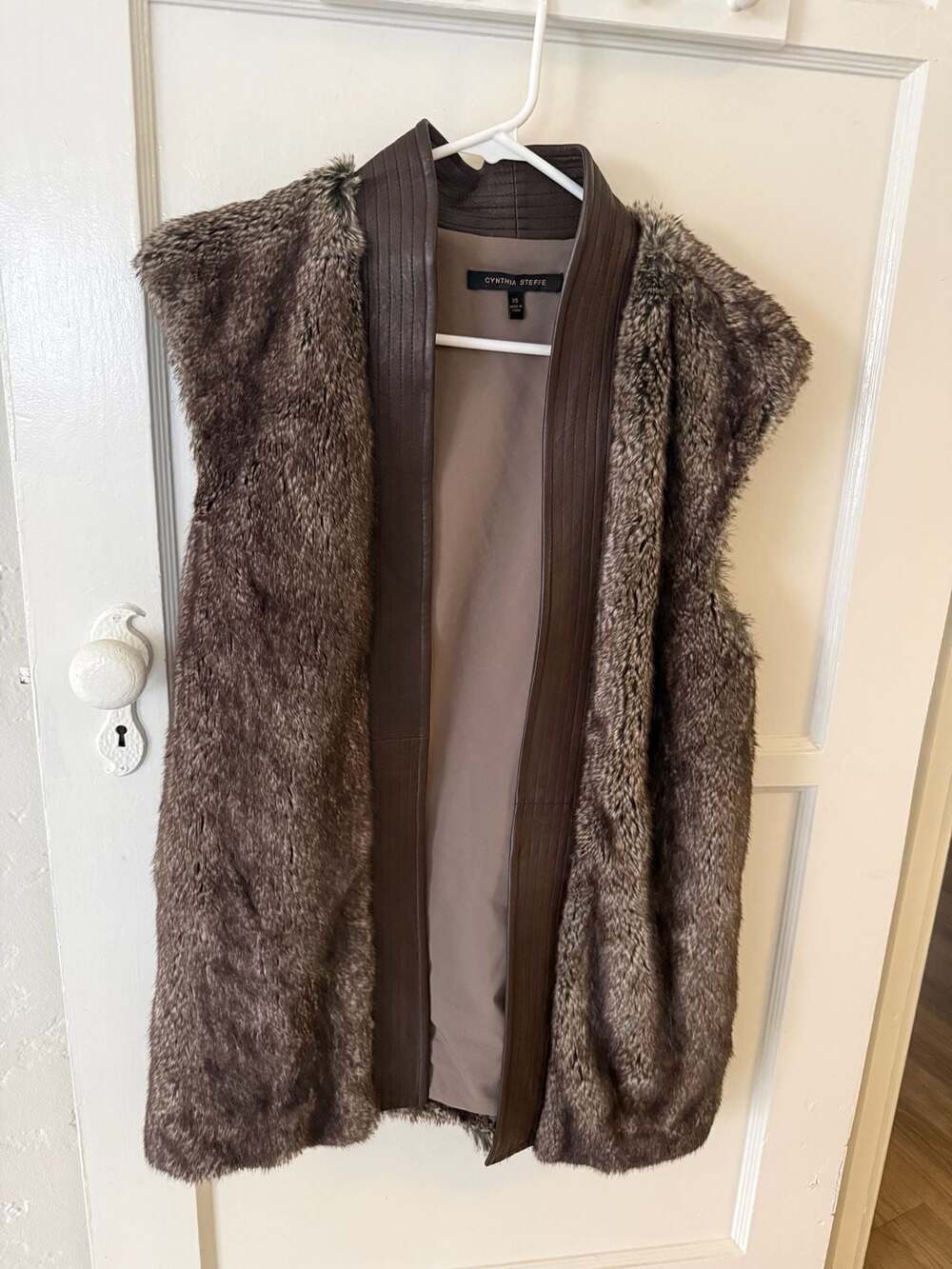 Cynthia Steffe Faux Fur and Leather Trim Vest Size XS